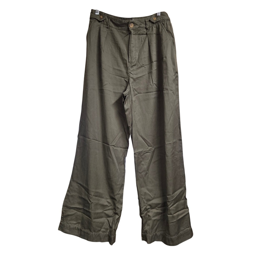 a.n.a High-Rise Trouser Women 10 Olive Green Excellent Wide Leg Lyocell Blend